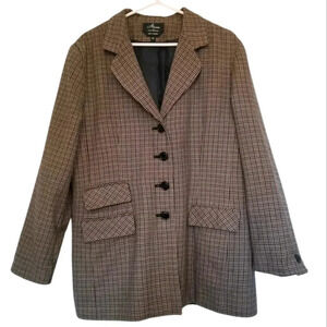 Vintage 80s Donny Brook 100% Wool Houndstooth Blazer – Black Tan Size 14 Large